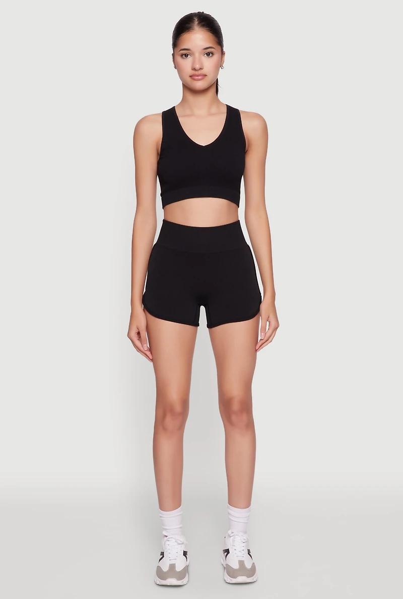 Womens High Waisted Dolphin Shorts for Activewear, Black, Size XL