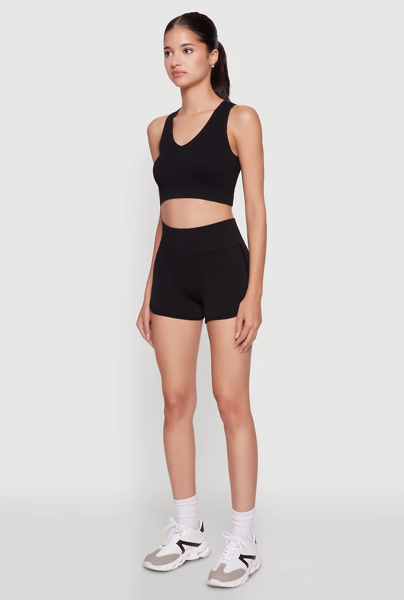 Womens High Waisted Dolphin Shorts for Activewear, Black, Size XL
