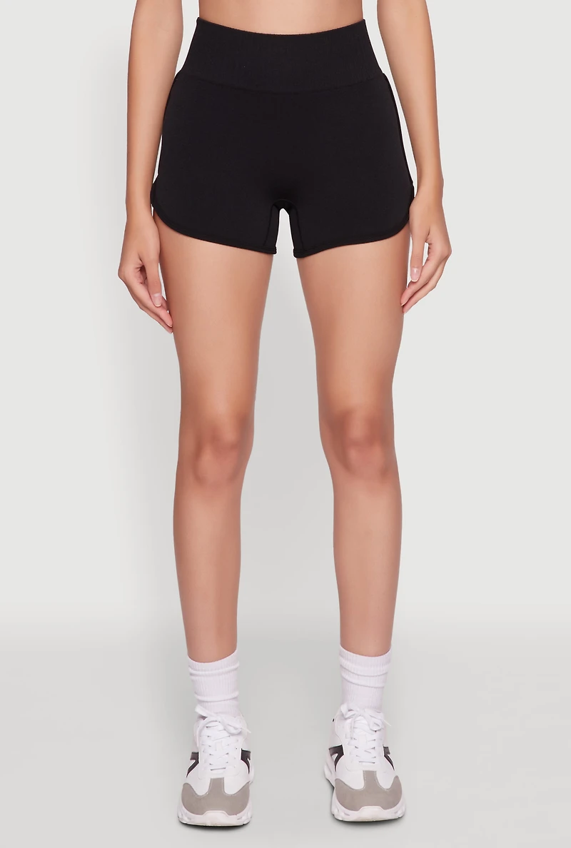 Womens High Waisted Dolphin Shorts for Activewear, Black, Size XL