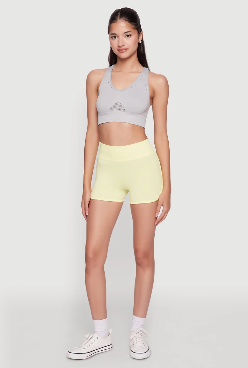 Womens High Waisted Dolphin Shorts for Activewear, Yellow, Size M