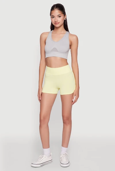 Womens High Waisted Dolphin Shorts for Activewear, Yellow, Size M