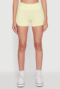 Womens High Waisted Dolphin Shorts for Activewear, Yellow, Size M