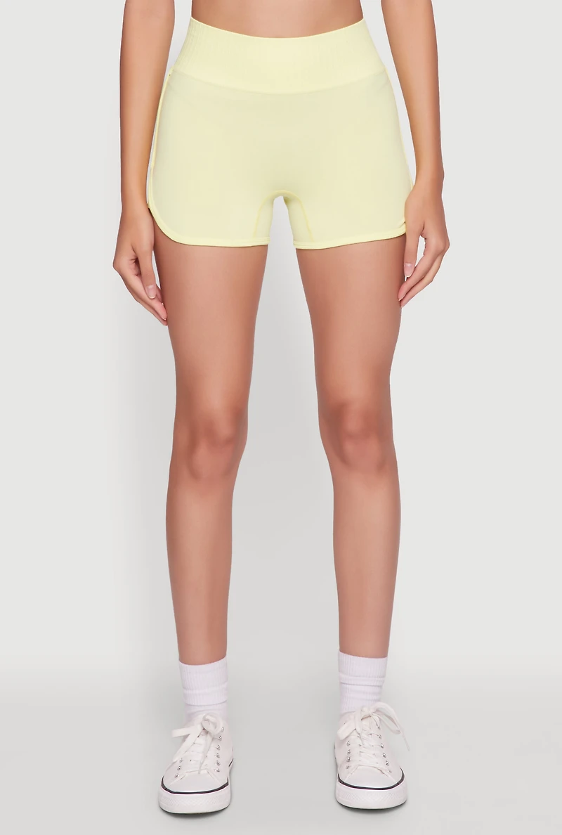 Womens High Waisted Dolphin Shorts for Activewear, Yellow, Size XL