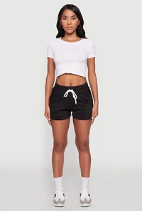 Womens Chic Drawstring High Waisted Sweatshorts with Fixed Cuffs,