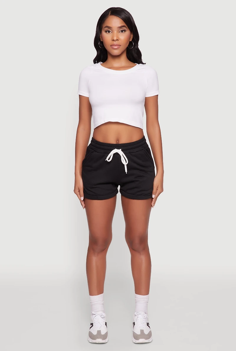 Womens Chic Drawstring High Waisted Sweatshorts with Fixed Cuffs,