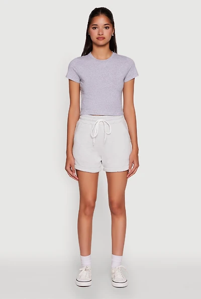 Womens Chic Drawstring High Waisted Sweatshorts with Fixed Cuffs,