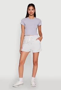 Womens Chic Drawstring High Waisted Sweatshorts with Fixed Cuffs,
