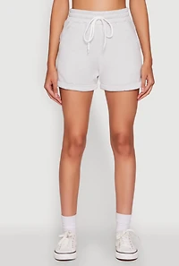 Womens Chic Drawstring High Waisted Sweatshorts with Fixed Cuffs,