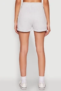 Womens Chic Drawstring High Waisted Sweatshorts with Fixed Cuffs, Grey, Size S