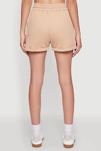 Womens Chic Drawstring High Waisted Sweatshorts with Fixed Cuffs, Khaki, Size S
