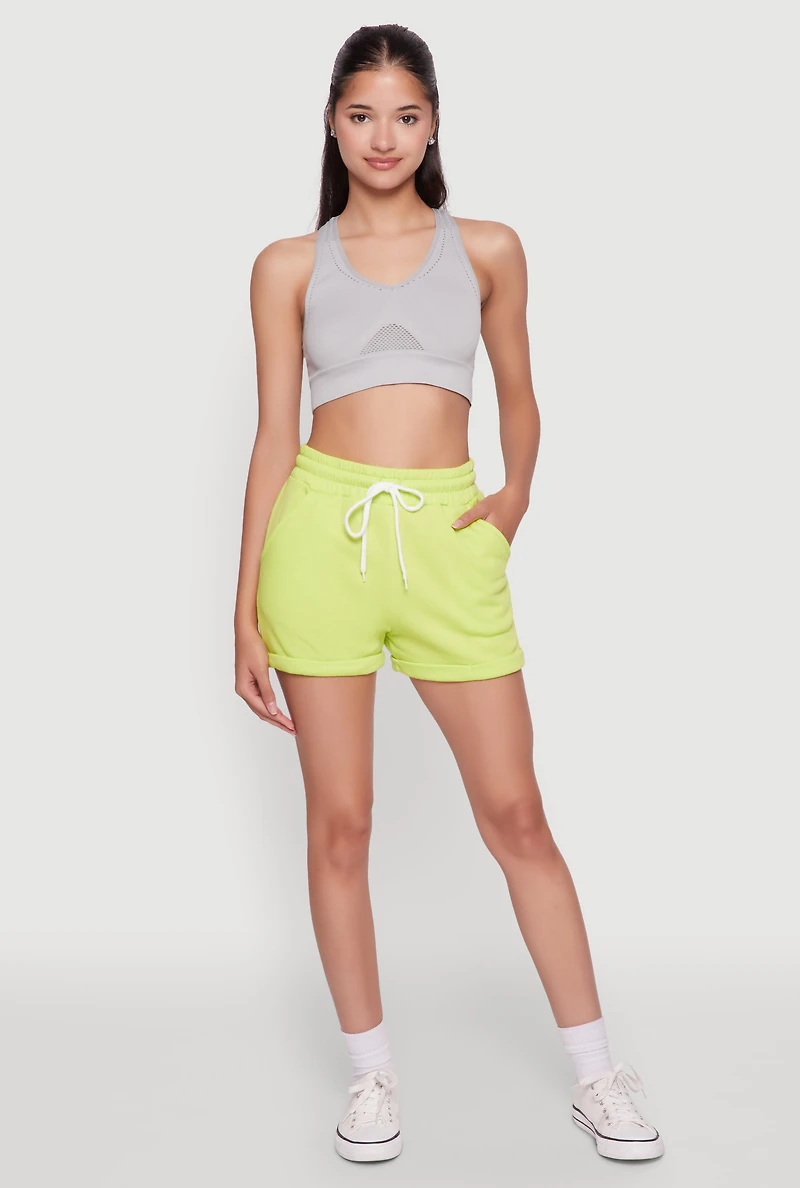 Chic Drawstring High Waisted Sweatshorts with Fixed Cuffs