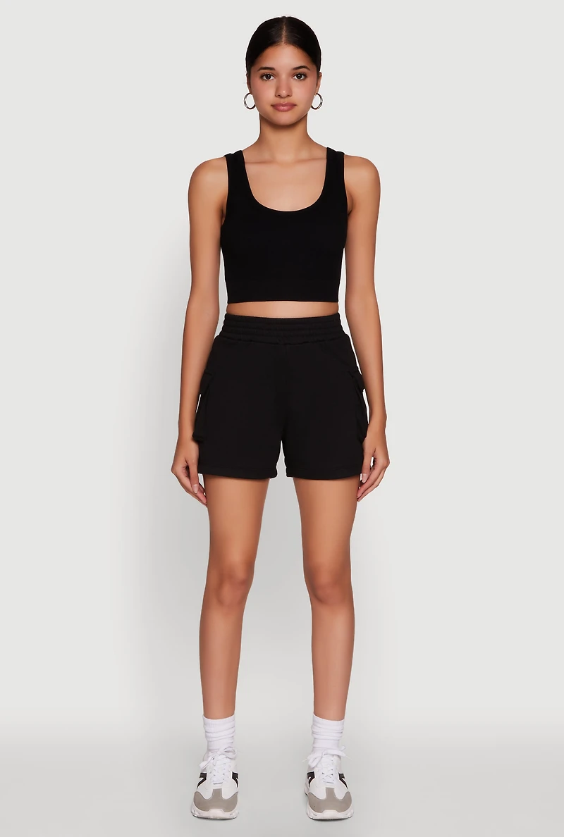 Trendy High Waisted Fleece Cargo Shorts