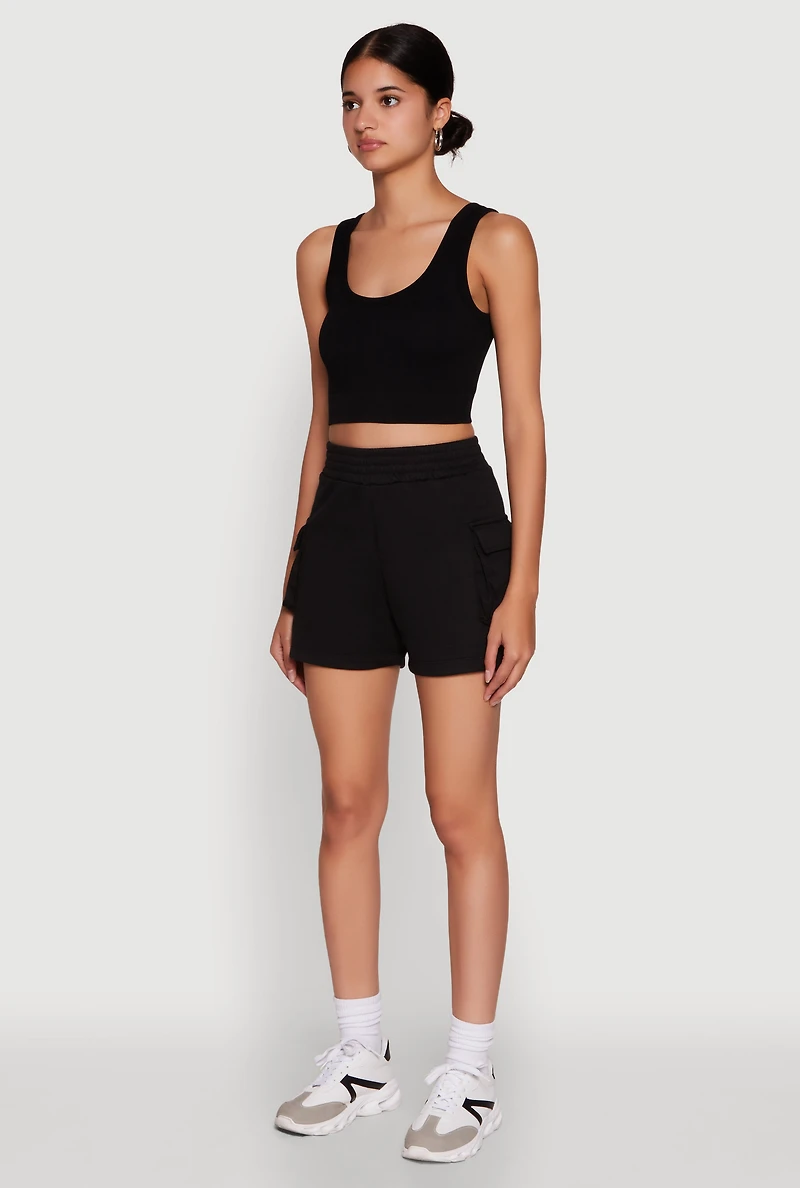 Trendy High Waisted Fleece Cargo Shorts