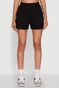 Womens Trendy High Waisted Fleece Cargo Shorts, Black, Size S