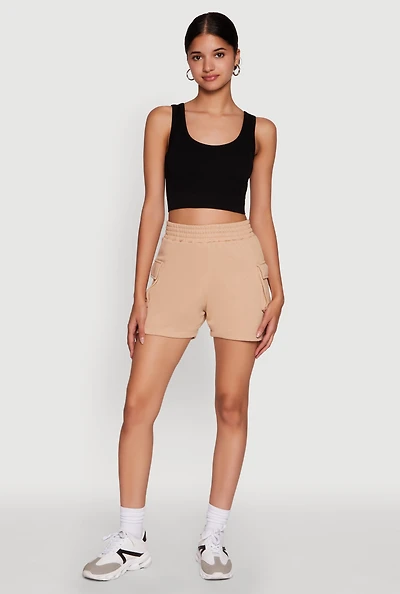 Womens Trendy High Waisted Fleece Cargo Shorts,