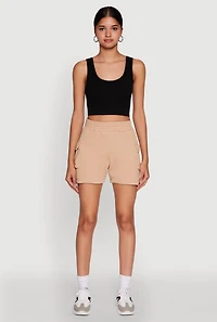 Womens Trendy High Waisted Fleece Cargo Shorts, Beige, Size XL
