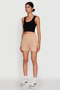 Womens Trendy High Waisted Fleece Cargo Shorts,