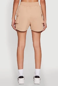 Womens Trendy High Waisted Fleece Cargo Shorts, Beige, Size XL