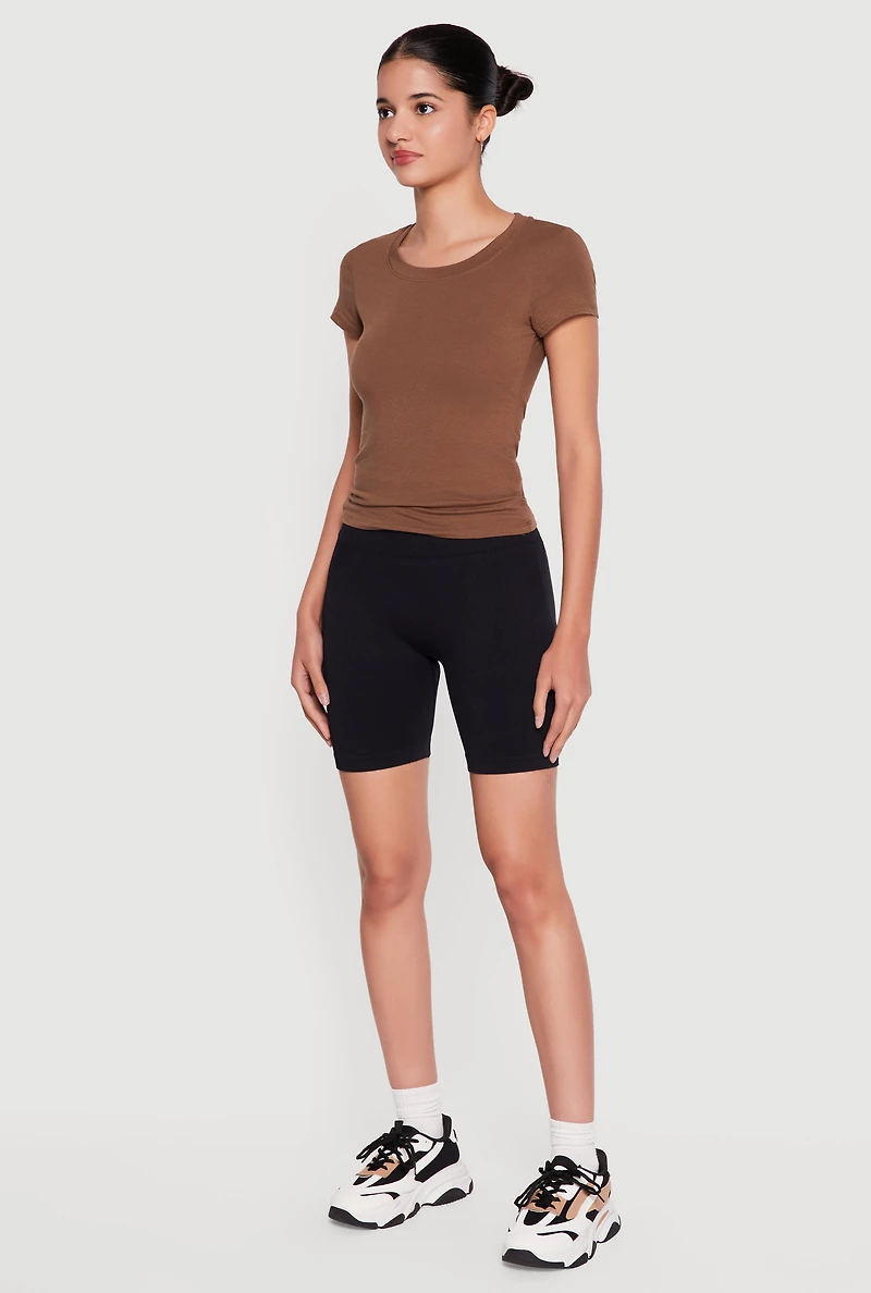 High Waisted Compression Rib Shorts with Butt Scrunch Ruching