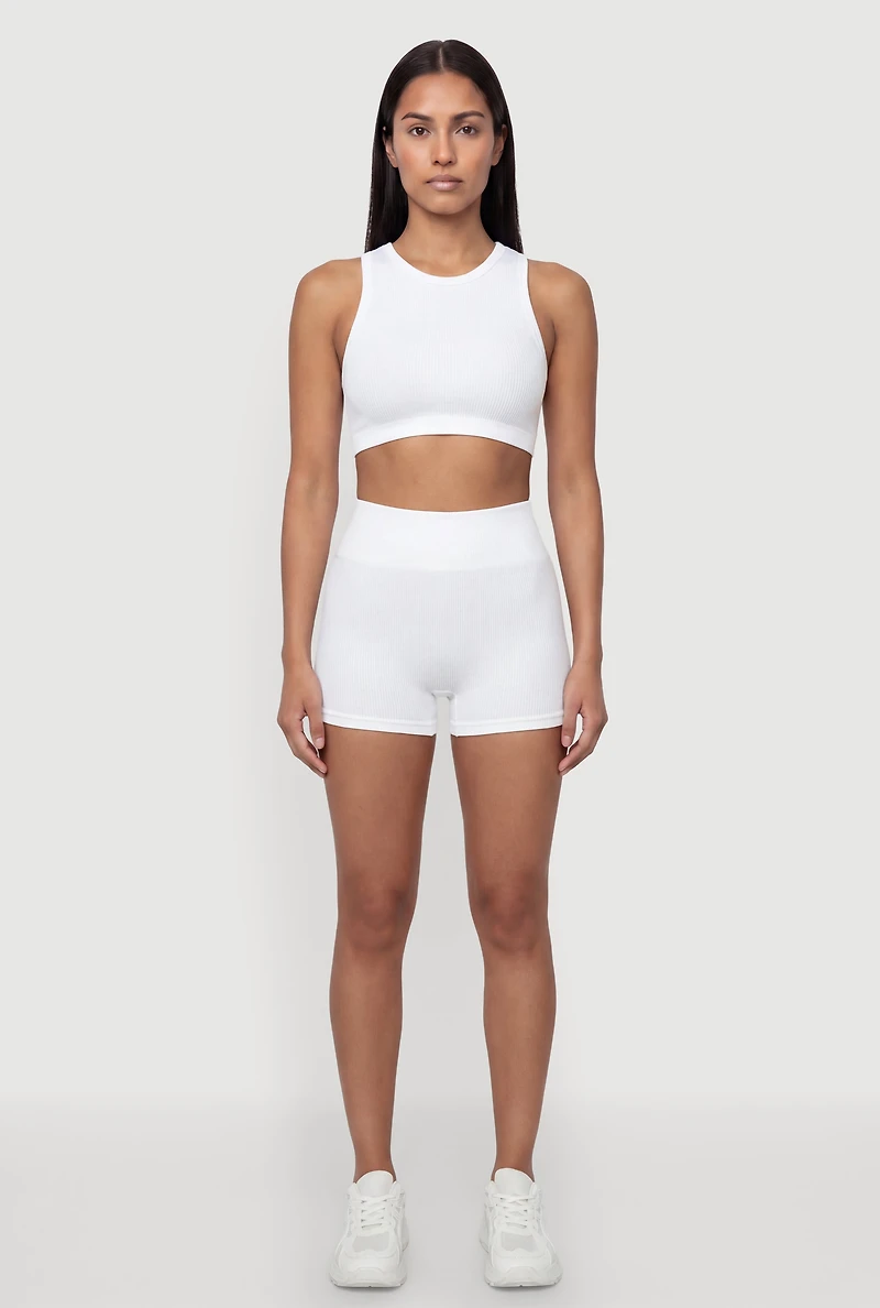 Seamless Rib Knit High Waisted Bike Shorts