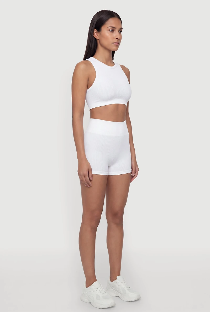 Seamless Rib Knit High Waisted Bike Shorts