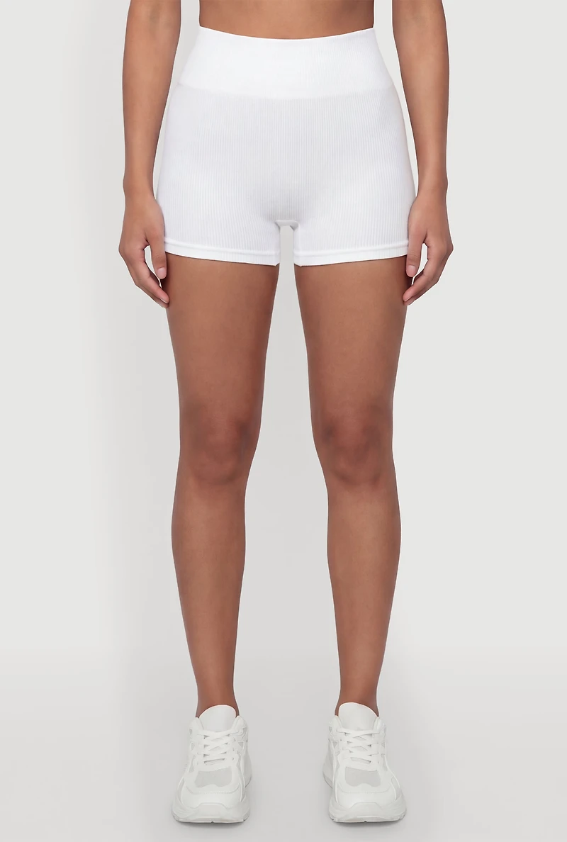 Seamless Rib Knit High Waisted Bike Shorts