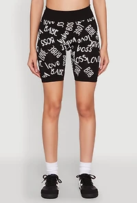 Womens Boss Babe Love Biker Shorts, Black, Size L-XL
