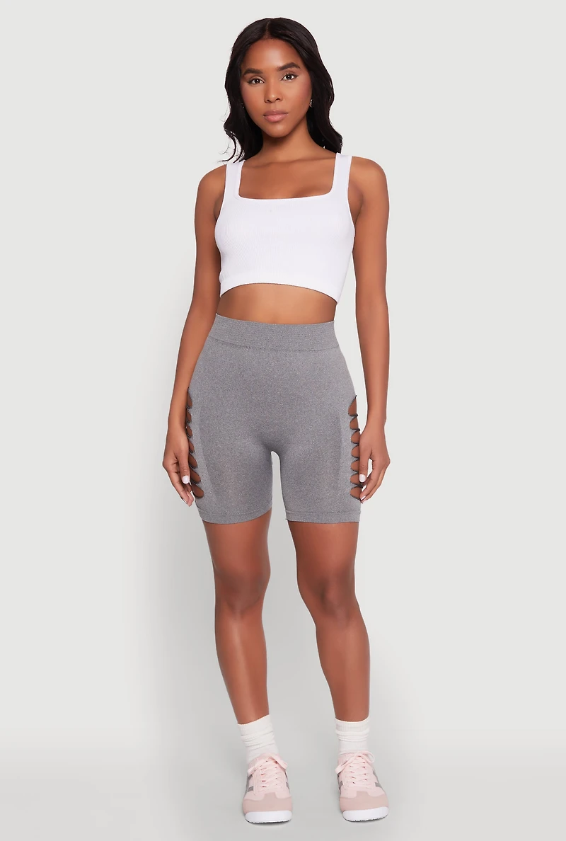Womens Side Slashed Biker Shorts, Grey, Size L-XL