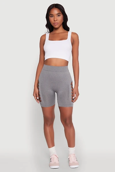 Womens Side Slashed Biker Shorts, Grey, Size L-XL