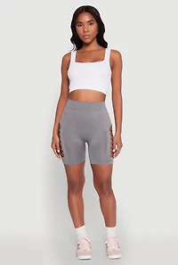 Womens Side Slashed Biker Shorts, Grey, Size L-XL
