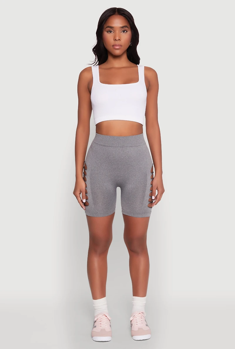 Womens Side Slashed Biker Shorts, Grey, Size L-XL