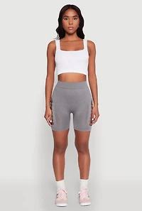 Womens Side Slashed Biker Shorts, Grey, Size S-M