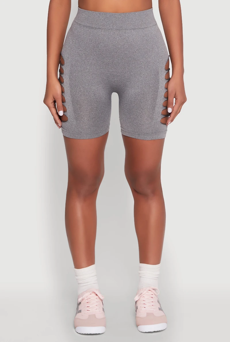 Womens Side Slashed Biker Shorts, Grey, Size L-XL