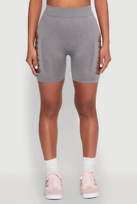 Womens Side Slashed Biker Shorts, Grey, Size L-XL