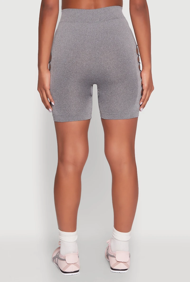 Womens Side Slashed Biker Shorts, Grey, Size L-XL