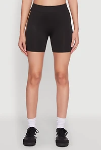 Womens Foil Screen Varsity Stripe Biker Shorts, Black, Size S-M