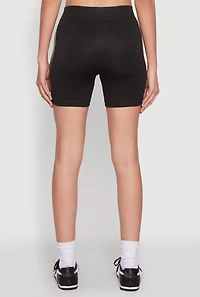Womens Foil Screen Varsity Stripe Biker Shorts, Black, Size S-M