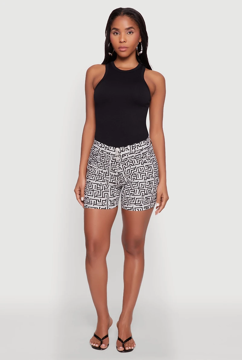 Womens Hyper Stretch Patterned Pull On Shorts, Multi, Size L