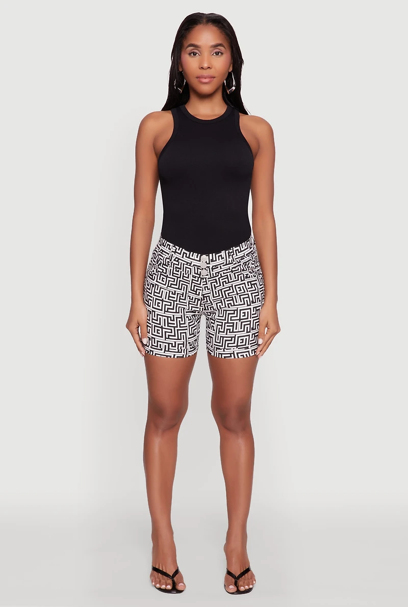 Womens Hyper Stretch Patterned Pull On Shorts, Multi, Size M