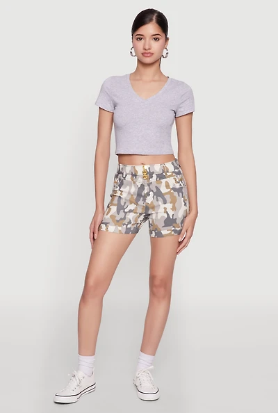 Womens Hyper Stretch Patterned Pull On Shorts, Multi, Size S