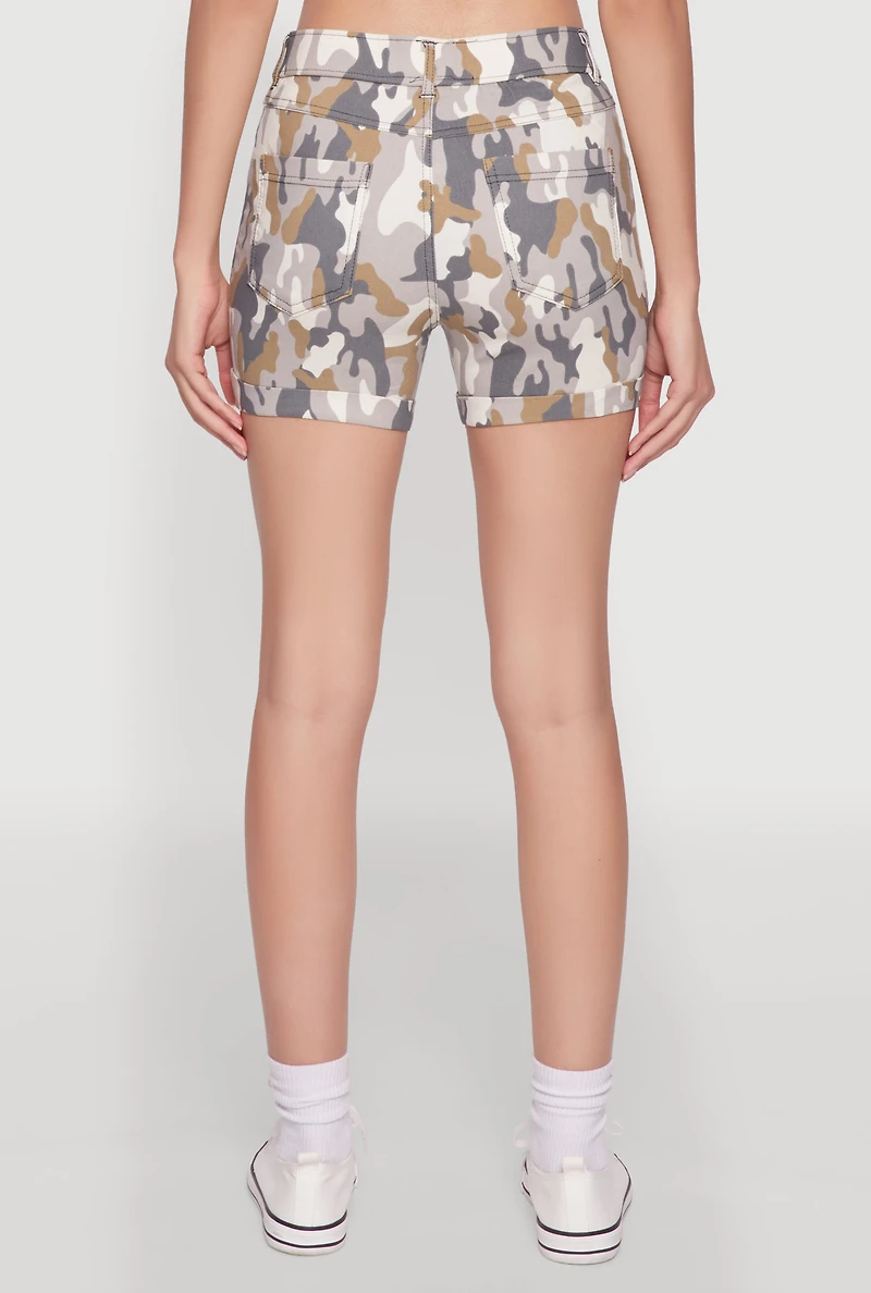 Womens Hyper Stretch Patterned Pull On Shorts, Multi, Size L
