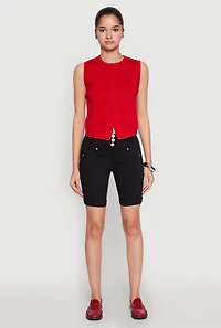 Womens Hyper Stretch Faux Button Bermuda Shorts,