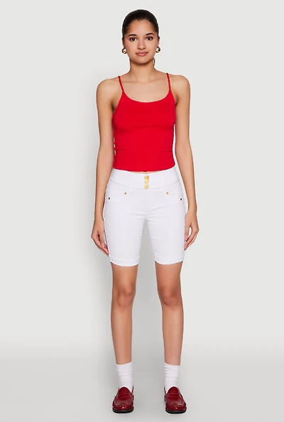 Hyper Stretch Faux Button Bermuda Shorts