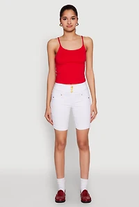 Hyper Stretch Faux Button Bermuda Shorts