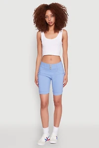 Hyper Stretch Faux Button Bermuda Shorts