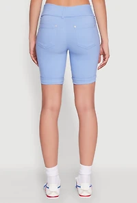 Womens Hyper Stretch Faux Button Bermuda Shorts,