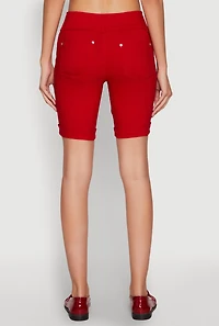 Womens Hyper Stretch Faux Button Bermuda Shorts, Red, Size M