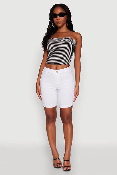 Womens Hyper Stretch Pull On Bermuda Shorts, White, Size M
