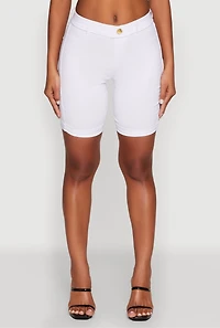 Womens Hyper Stretch Pull On Bermuda Shorts, White, Size S