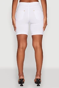 Womens Hyper Stretch Pull On Bermuda Shorts, White, Size S